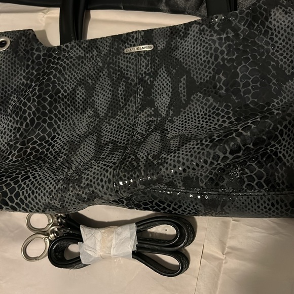 Charlie Lapson leather -Grey black Snake print Bag -removable shoulder strap - Picture 2 of 8